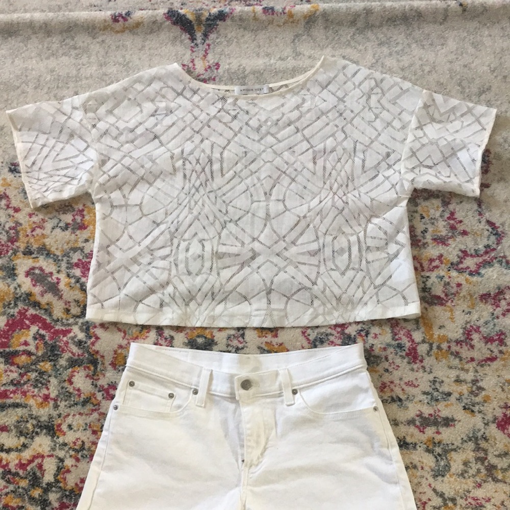 AMOUR VERT WHITE CROPPED MESH TOP